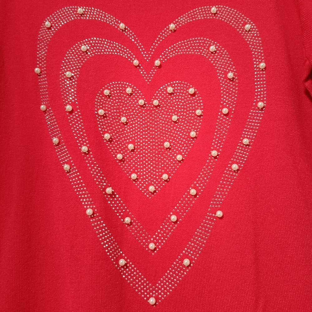 XL❤️Vintage Festive Vibrant Red Sweater Heart Pearls Design Valentine Galentine - Picture 3 of 6
